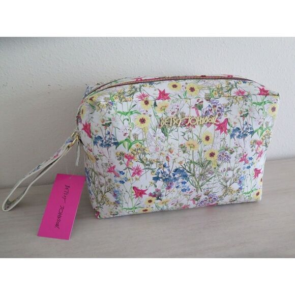 Betsey Johnson CBJ-1084 Women's White/Multi Floral Weekender Cosmetic Case $68 - Picture 12 of 12